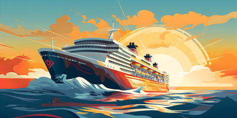 Cruise ship in the ocean illustration background