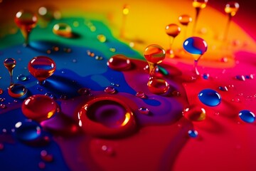 Colorful liquid drops on vibrant background. Generative AI