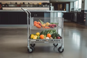 Fotobehang Affordable lightweight cart for convenient grocery shopping. Generative AI © Rafaela