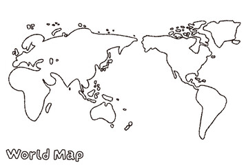 ラフな手書きのモノクロの世界地図