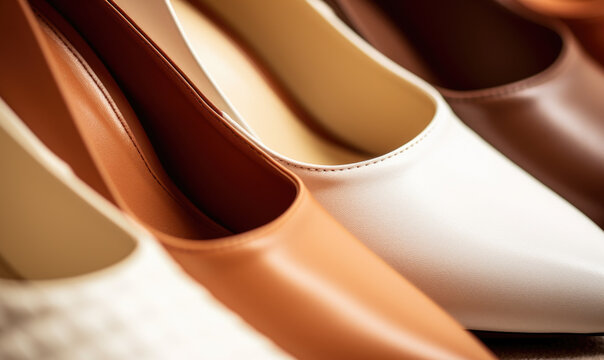 A set of brown and beige luxury designer shoes with intricate details of high quality leather craftsmanship - Powered by Adobe