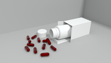 White box and bottle with capsules