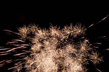 golden sparks of fireworks in the night