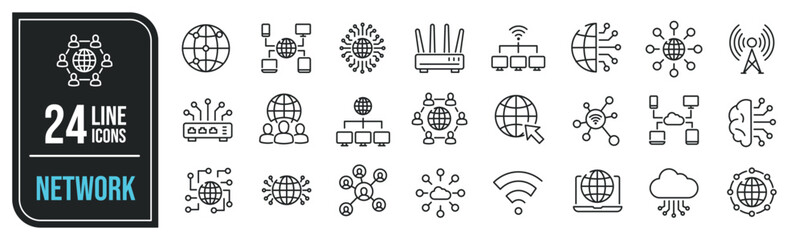 Network thin line icons. Editable stroke. For website marketing design, logo, app, template, ui, etc. Vector illustration.