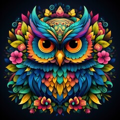 Multicolored mandala owl coloring page for adults.