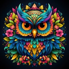 Papier Peint photo autocollant Dessins animés de hibou Multicolored mandala owl coloring page for adults.