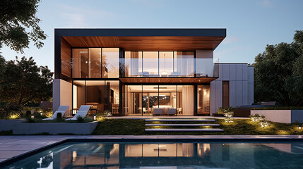 Fototapeta premium 8K Hyperrealism: Exploring a Stunning Modern Residence
