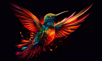 hummingbird logo with multiple colors flying through the air.. - obrazy, fototapety, plakaty