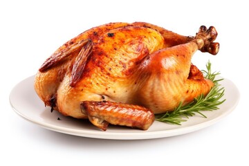 Roasted chicken on isolated white background.