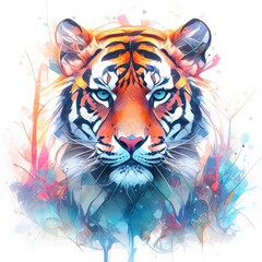 Obraz premium Watercolor tiger head on isolated with white background.