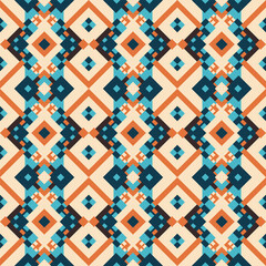Ikat geometric ornament with diamonds. Ikkat. Seamless pattern. Aztec style. Tribal ethnic vector texture. Folk embroidery, Indian, Scandinavian, Gypsy, Mexican, African rug, wallpaper.