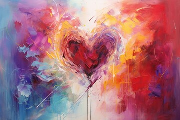 Colorful heart-shaped abstract painting illustrating Valentine's Day. Generative AI