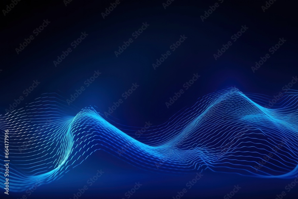 Wall mural dynamic blue particle wave. abstract sound visualization. digital structure of the wave flow of lumi