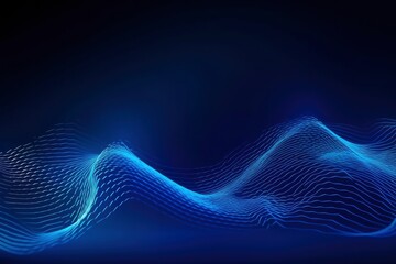 Dynamic blue particle wave. Abstract sound visualization. Digital structure of the wave flow of luminous particles. - obrazy, fototapety, plakaty