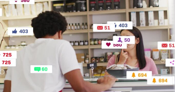 Animation of social media data processing over diverse people in grocery store