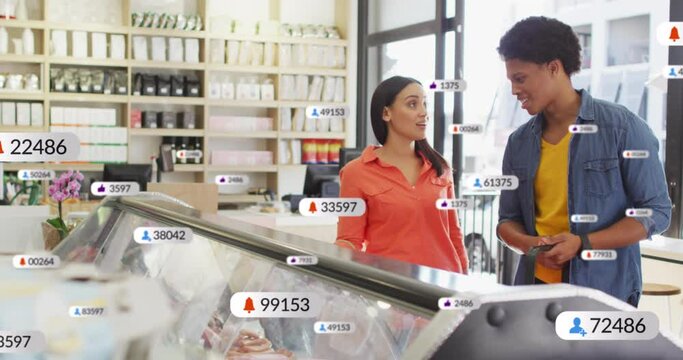 Animation of social media data processing over diverse people in grocery store