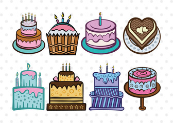 Birthday Cake Clipart SVG Cut File | Birthday Cake Svg | Cupcake Svg | candle Svg | Anniversary Cake Bundle | Eps | Dxf | Png