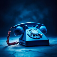 retro telephone on table - cold calling conceptual image with blue color tone
