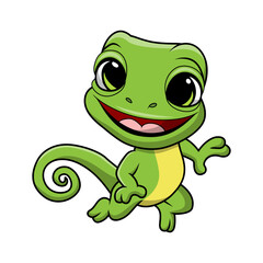 Cute chameleon cartoon on white background
