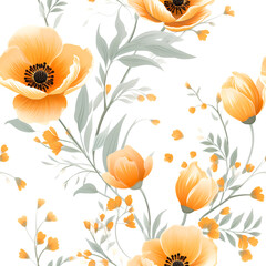 Seamless pattern Orange flowers and leaves swirling isolated on a white background , water color
