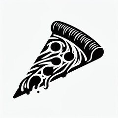Black and white silhouette of a slice of pizza with pepperoni and cheese design for restaurant menu