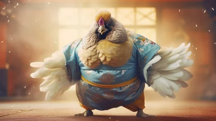 Schilderijen op glas A chicken in a sumo wrestlers mawashi,  ready for a match © basketman23