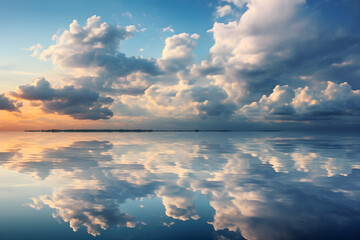 beautiful lake water sunset landscape with sky clouds reflection