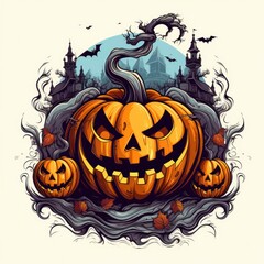 Halloween design with pumpkins. AI Generated