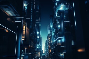 Futuristic metropolis with a striking blue aesthetic. Generative AI