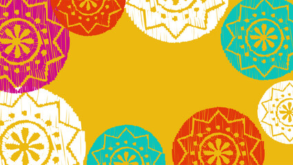 Vector. Perforated color patterns, hand-drawn Papel Picado pattern. Hispanic Heritage Month. Floral pattern for web banner, poster, cover, splash, social network with copy space for your text.