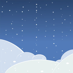 Fototapeta na wymiar Winter background with snowdrifts and falling snow against the blue sky. Banner with snowy hills, blue sky and snowflakes. Background for Christmas winter banner.