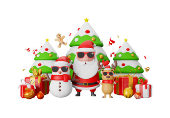 3d illustration Santa claus with the gang for xmas season celebration on transparent background