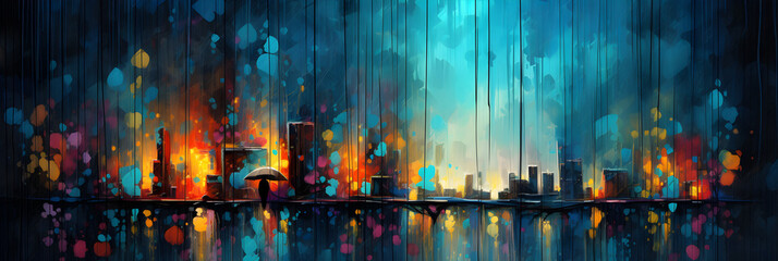 abstract rain skyline art background banner - obrazy, fototapety, plakaty