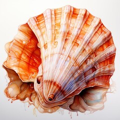 Watercolor Seashell clipart on white background.