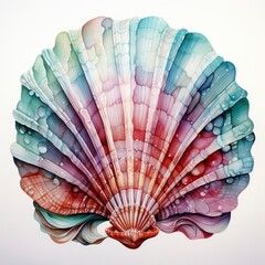 Watercolor Seashell clipart on white background.