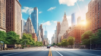 Fototapeta na wymiar New York City Street Road in Manhattan at Summer