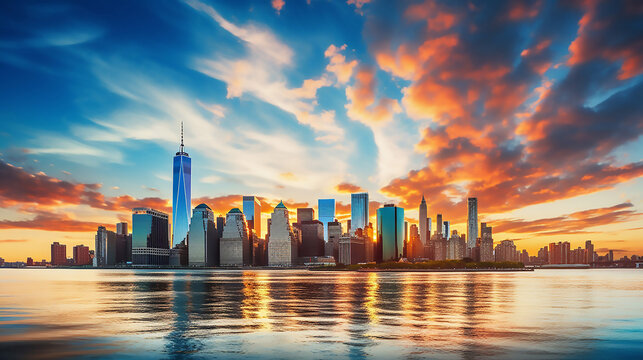 New York Skyline at Sunset New York City Background