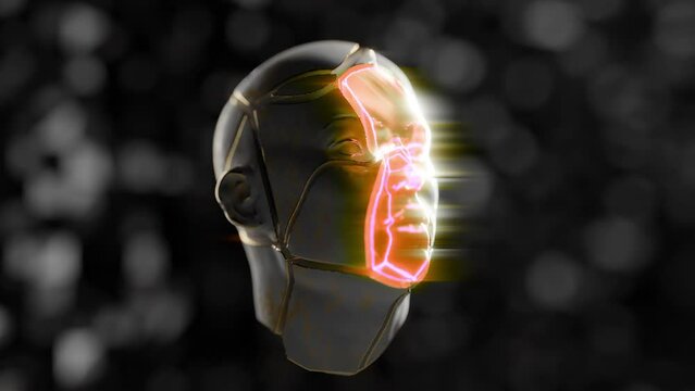 A broken human face in a 3D animation
