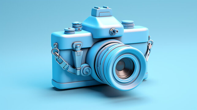 3D Rendered Illustration of a Blue Camera