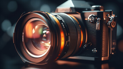 Elegant Digital Single Lens Reflex Camera Closeup - obrazy, fototapety, plakaty
