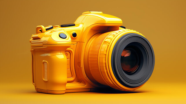 Fantastic Yellow DSLR Camera 3D Illustration
