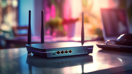 Elegant Selective Focus at Router Internet Router on Working - obrazy, fototapety, plakaty