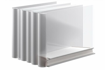 Two white hardcover books on clear background, rendered in 3D as a PNG file. Generative AI