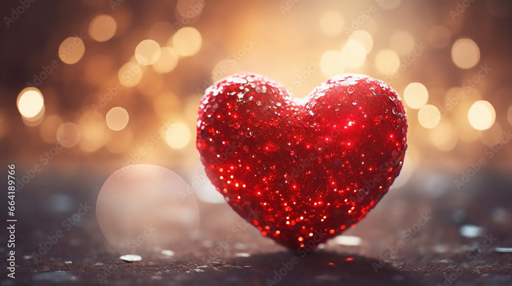 Wall mural beautiful valentines day heart with sparkling bokeh effect