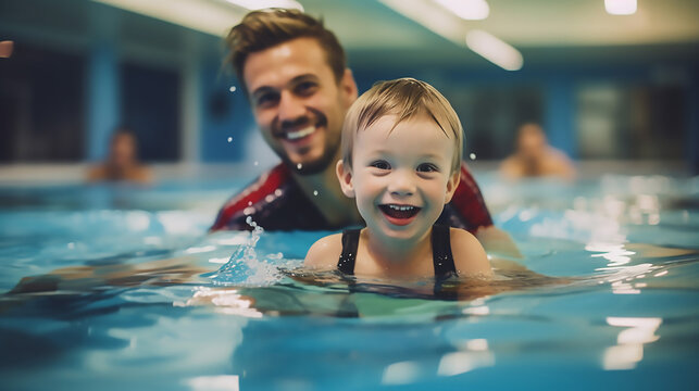 Boy Having a Swimming Lesson with Instructor
