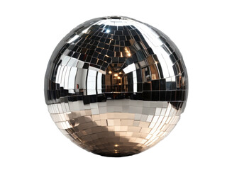 Silver disco mirror ball isolated on transparent background