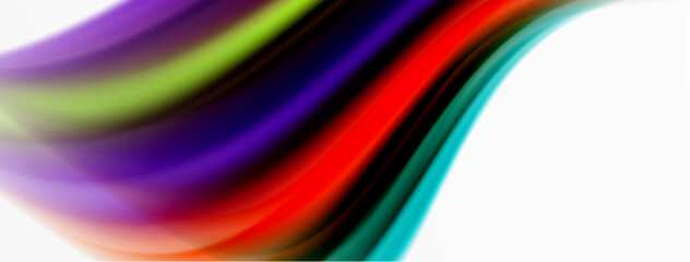 Rainbow color silk blurred wavy line background on white, luxuriously vibrant visually captivating backdrop. Stunning blend of colors reminiscent of rainbow, silky and gracefully blurred wavy pattern