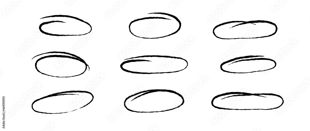 Poster rough highlight circles set. doodle and scribble ellipses collection. grunge hand drawn ovals or bub