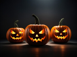 glowing carved holloween pumpkin on dark background