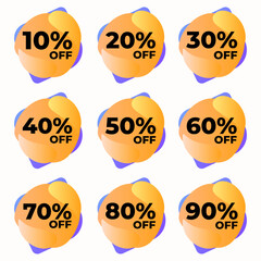 SET SALE BADGE TEMPLATE GRADIENT COLOR DESIGN. OFFER WITH DIFFERENT DISCOUNT PROMOTION.MODERN DESIGN VECTOR FOR YOUR BUSINESS